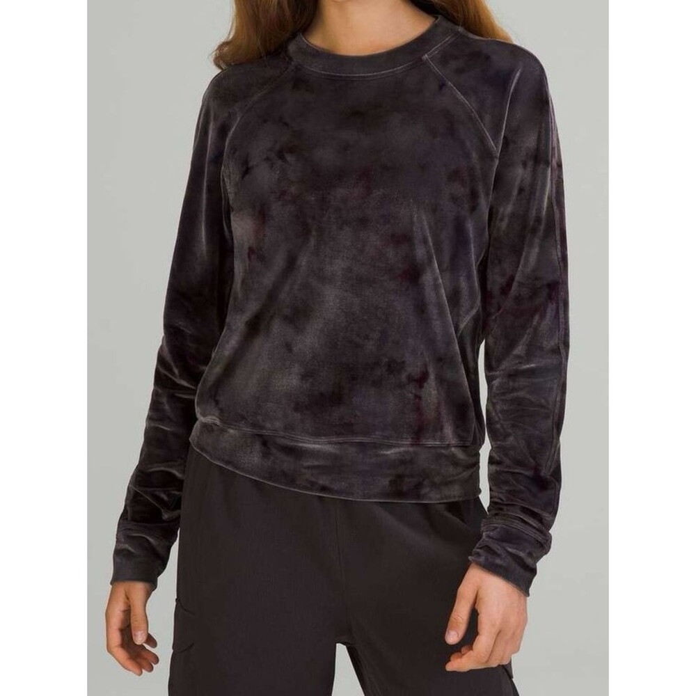 Lululemon Interstellar Dark Grey Multi Velour Warm Down Crew Size 6 Athleisure